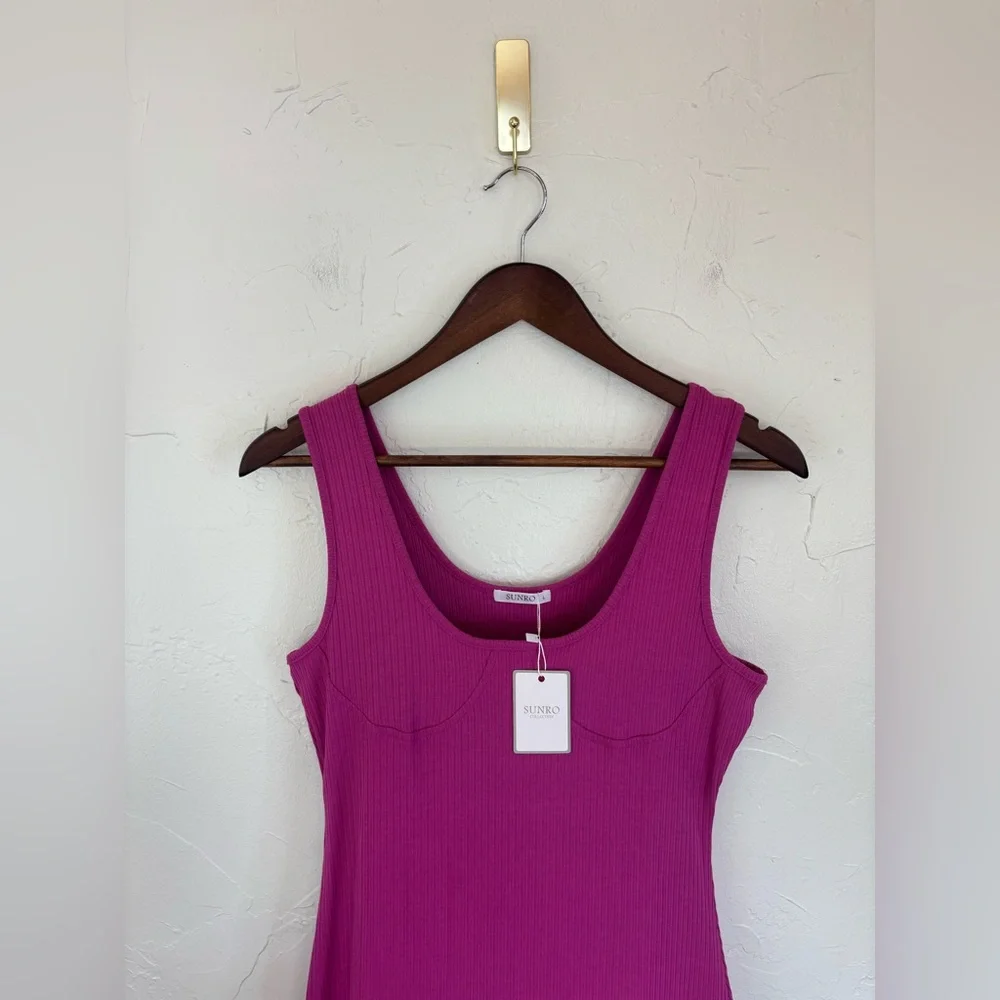 SUNRO Pink Dress Sleeveless Tight Ribbed Vacation Summer Bodycon Cups Sexy Large